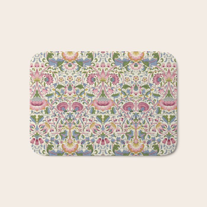 Vintage Lodden Blush Pink and Woad Blue by William Morris Bath Mat Gallery Image 1