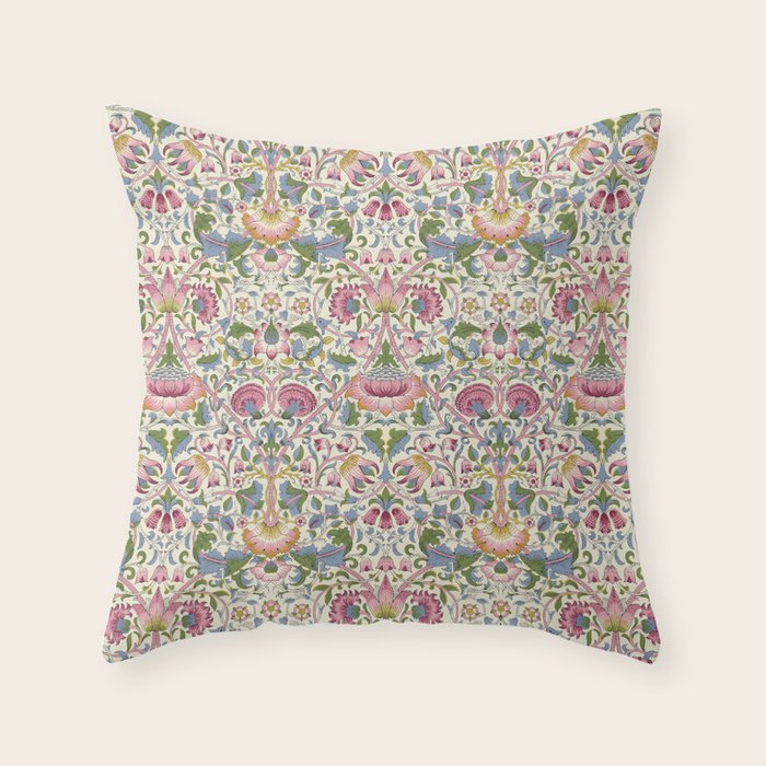 Vintage Lodden Blush Pink and Woad Blue by William Morris Throw Pillow Gallery Image 6