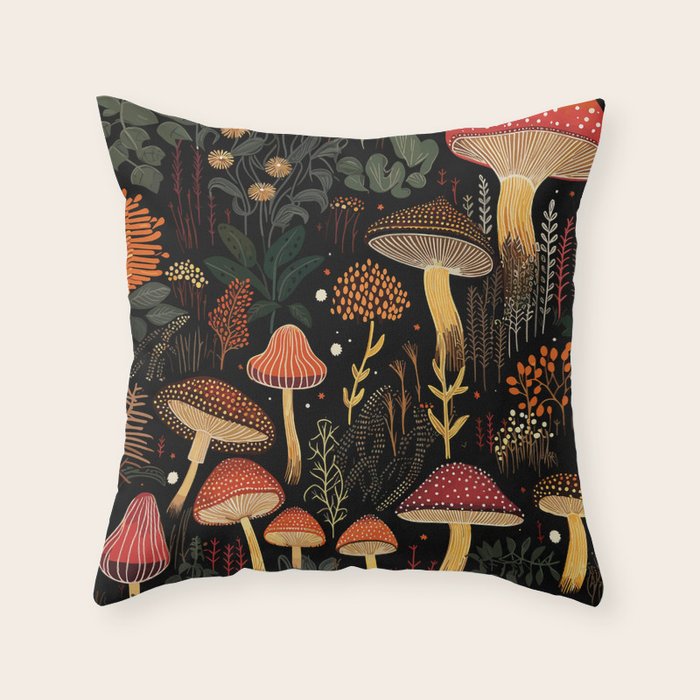 Dark Forest Magic Mushrooms Art Throw Pillow Gallery Image 6