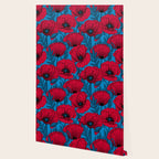 Red poppy garden on blue Wallpaper Gallery Image 2