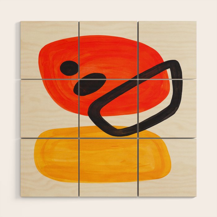 Colorful Mid Century Modern Abstract Fun Shapes Patterns Space Age Orange Yellow Orbit Bubbles Wood Wall Art Gallery Image 1