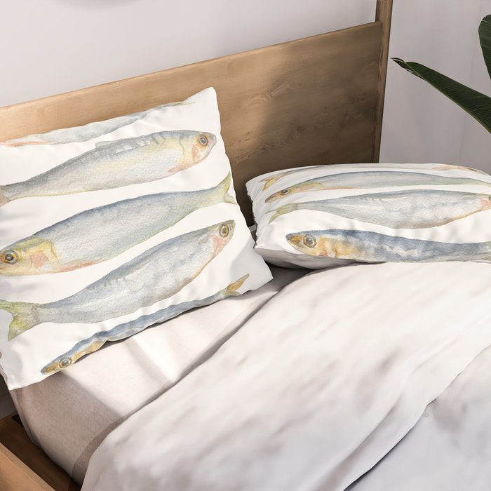 Sardine Fish Watercolor  Pillow Sham Gallery Image 2