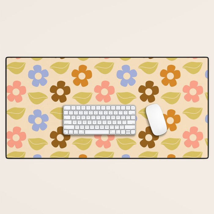 Retro Flower Vibe - Vintage Colors  Desk Mat Gallery Image 1