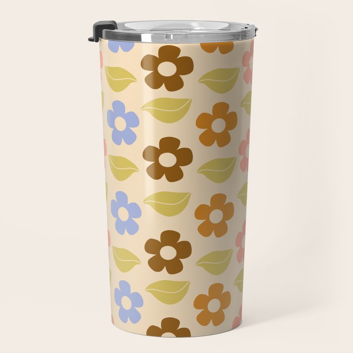 Retro Flower Vibe - Vintage Colors  Travel Mug Gallery Image 3