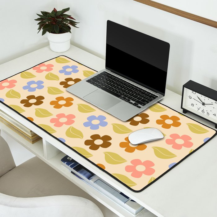 Retro Flower Vibe - Vintage Colors  Desk Mat Gallery Image 2