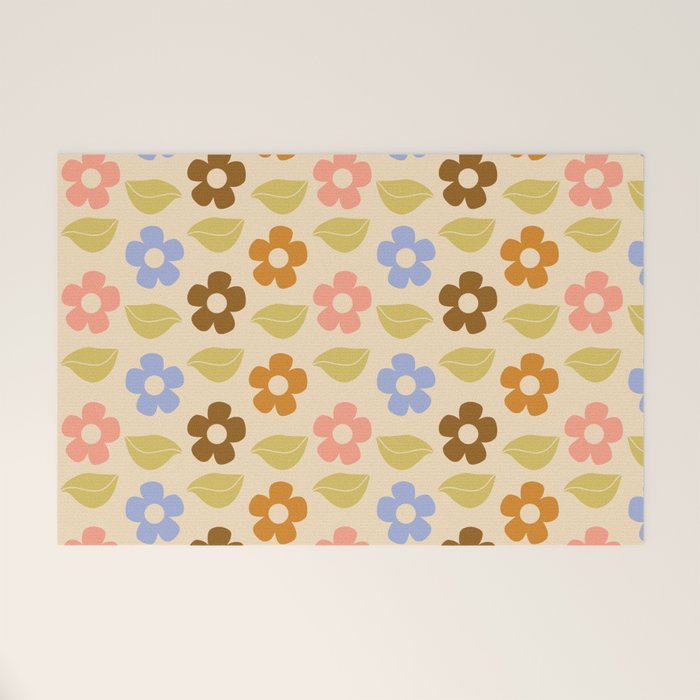 Retro Flower Vibe - Vintage Colors  Welcome Mat Gallery Image 1