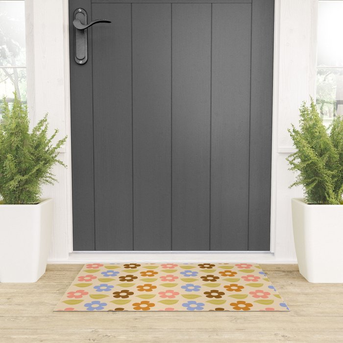 Retro Flower Vibe - Vintage Colors  Welcome Mat Gallery Image 3