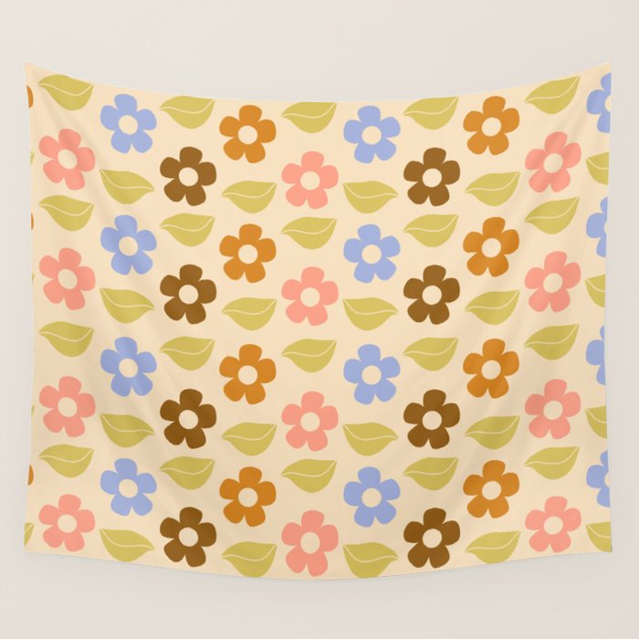 Retro Flower Vibe - Vintage Colors  Wall Tapestry Gallery Image 4