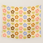 Retro Flower Vibe - Vintage Colors  Wall Tapestry Gallery Image 4