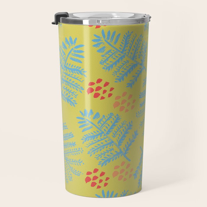 Winter & Woodsy Pine Trees in Yellow & Blue Travel Mug Gallery Image 3
