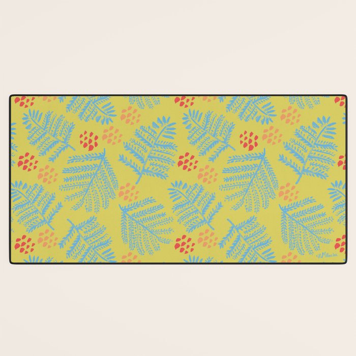 Winter & Woodsy Pine Trees in Yellow & Blue Desk Mat Gallery Image 3