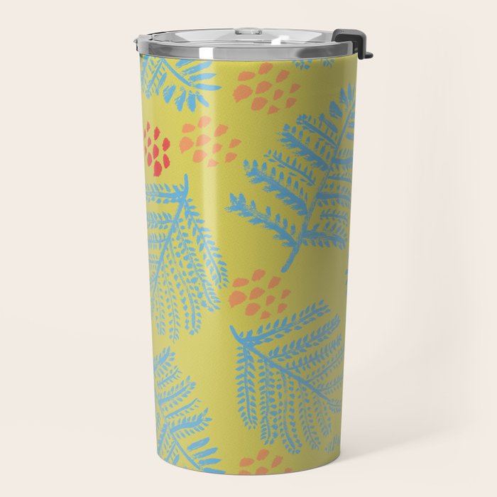 Winter & Woodsy Pine Trees in Yellow & Blue Travel Mug Gallery Image 2