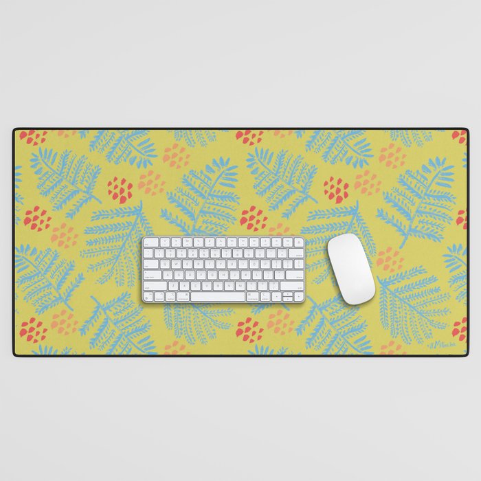 Winter & Woodsy Pine Trees in Yellow & Blue Desk Mat Gallery Image 1