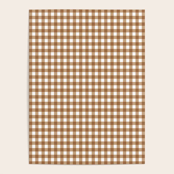 Gingham Plaid Checkered Pattern in Coffee Brown and White Poster Gallery Image 4