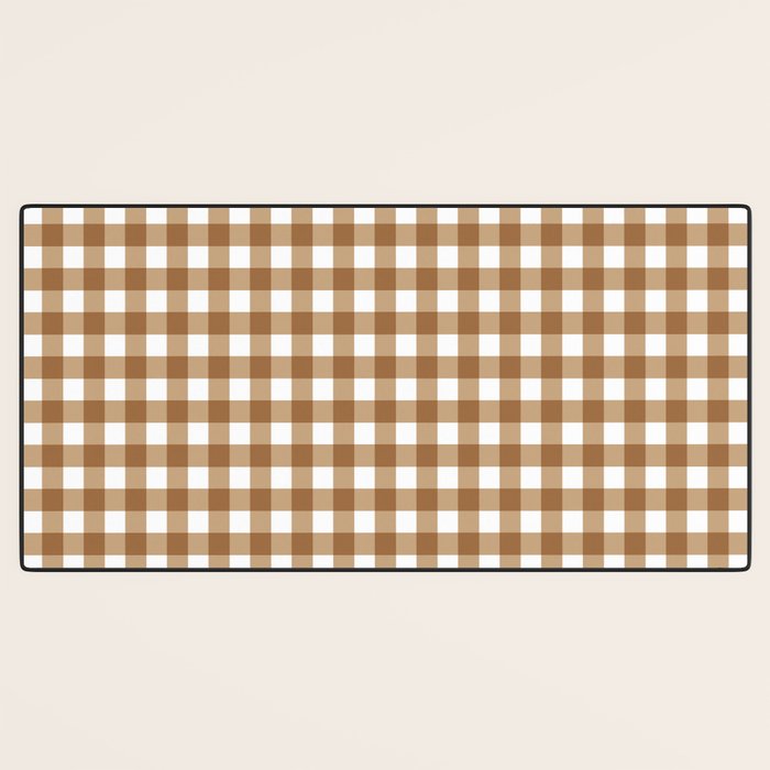 Gingham Plaid Checkered Pattern in Coffee Brown and White Desk Mat Gallery Image 3