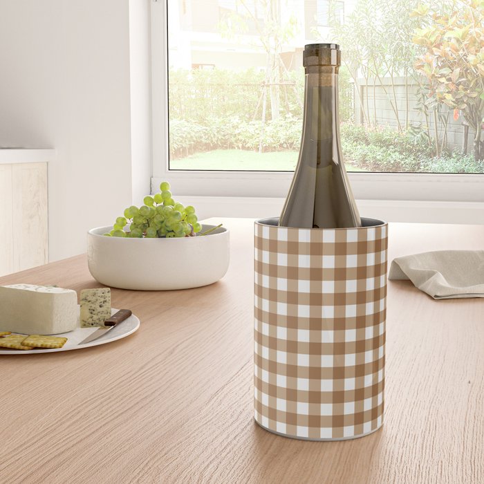 Gingham Plaid Checkered Pattern in Coffee Brown and White Wine Chiller Gallery Image 4