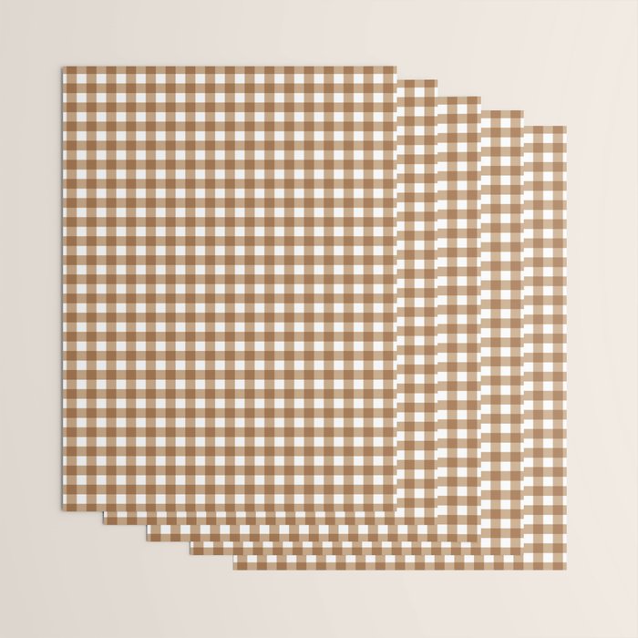 Gingham Plaid Checkered Pattern in Coffee Brown and White Wrapping Paper Gallery Image 3