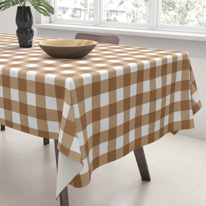 Gingham Plaid Checkered Pattern in Coffee Brown and White Tablecloth Gallery Image 3