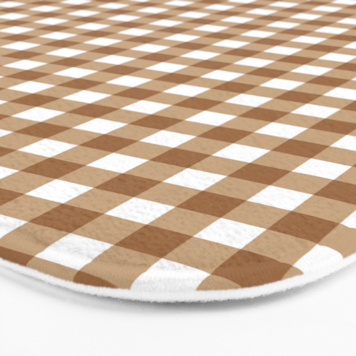 Gingham Plaid Checkered Pattern in Coffee Brown and White Bath Mat Gallery Image 3