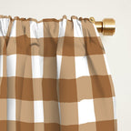Gingham Plaid Checkered Pattern in Coffee Brown and White Window Curtain Gallery Image 2