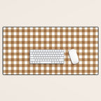 Gingham Plaid Checkered Pattern in Coffee Brown and White Desk Mat Gallery Image 1