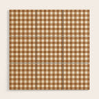 Gingham Plaid Checkered Pattern in Coffee Brown and White Wood Wall Art Gallery Image 1