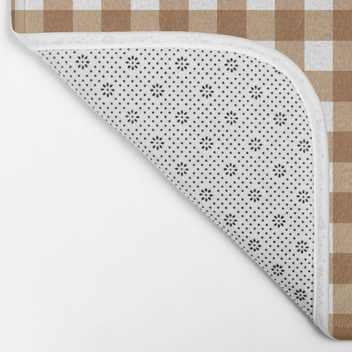 Gingham Plaid Checkered Pattern in Coffee Brown and White Bath Mat Gallery Image 2