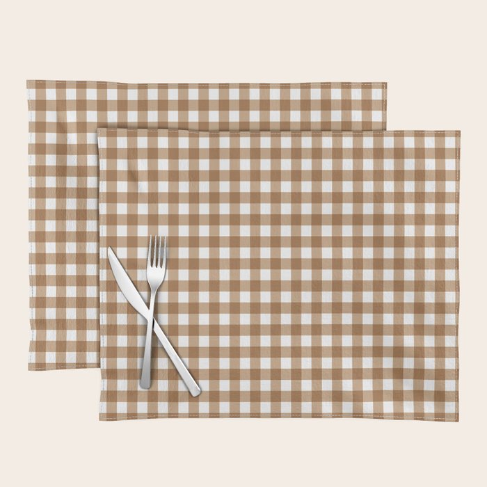 Gingham Plaid Checkered Pattern in Coffee Brown and White Placemat Gallery Image 1