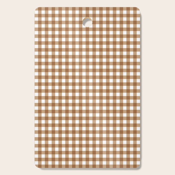 Gingham Plaid Checkered Pattern in Coffee Brown and White Cutting Board Gallery Image 1