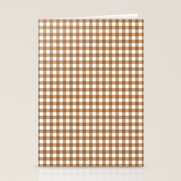 Gingham Plaid Checkered Pattern in Coffee Brown and White Stationery Card Gallery Image 1