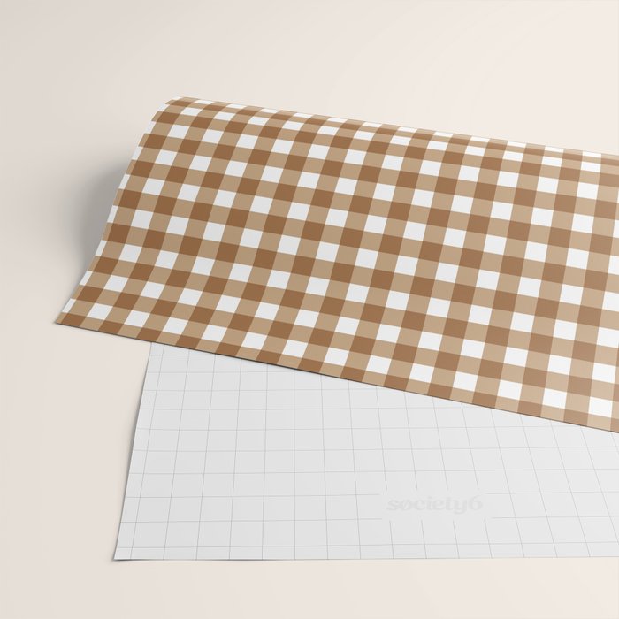 Gingham Plaid Checkered Pattern in Coffee Brown and White Wrapping Paper Gallery Image 2