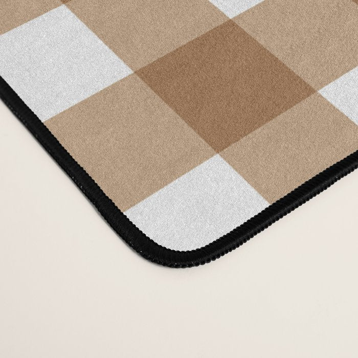 Gingham Plaid Checkered Pattern in Coffee Brown and White Desk Mat Gallery Image 4
