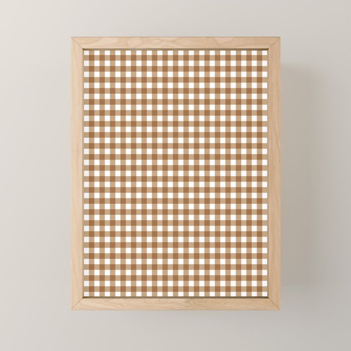 Gingham Plaid Checkered Pattern in Coffee Brown and White Mini Art Print Gallery Image 1