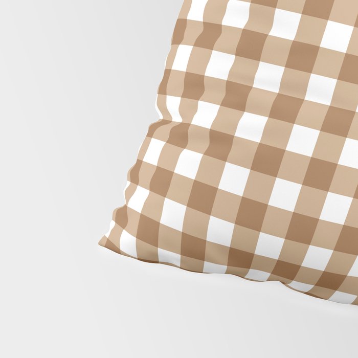 Gingham Plaid Checkered Pattern in Coffee Brown and White Pillow Sham Gallery Image 4