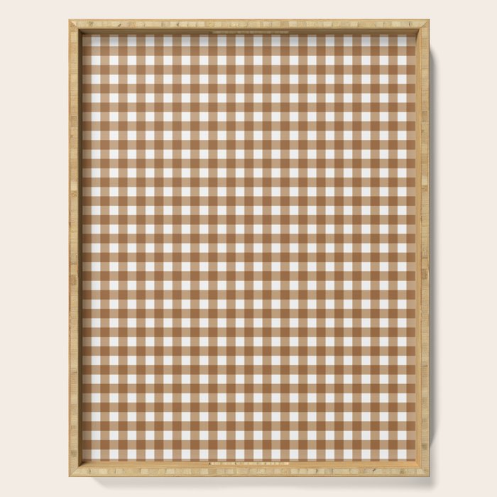 Gingham Plaid Checkered Pattern in Coffee Brown and White Serving Tray Gallery Image 1
