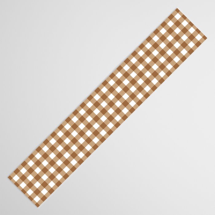 Gingham Plaid Checkered Pattern in Coffee Brown and White Table Runner Gallery Image 3