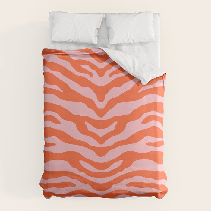 Zebra Wild Animal Print Orange and Pink Duvet Cover Gallery Image 1