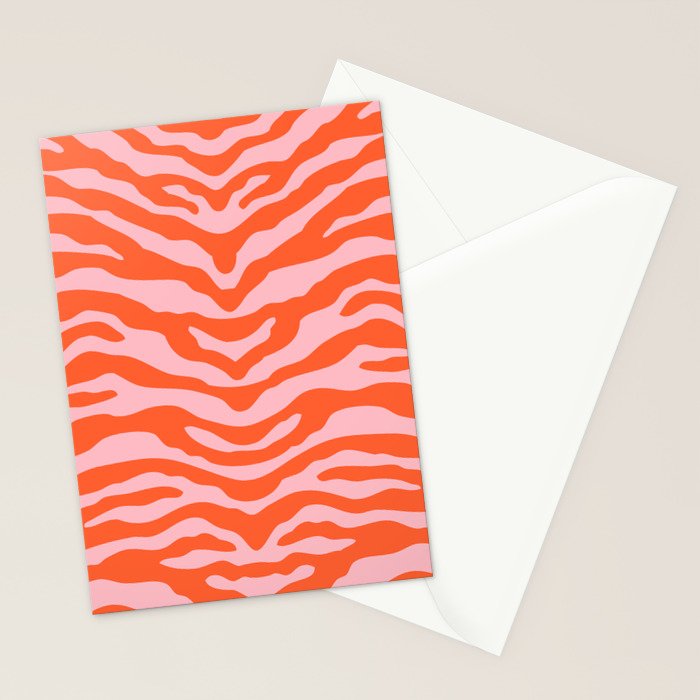 Zebra Wild Animal Print Orange and Pink Stationery Card Gallery Image 2