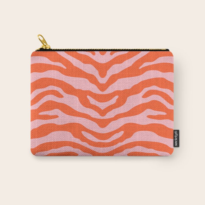 Zebra Wild Animal Print Orange and Pink Carry All Pouch Gallery Image 1