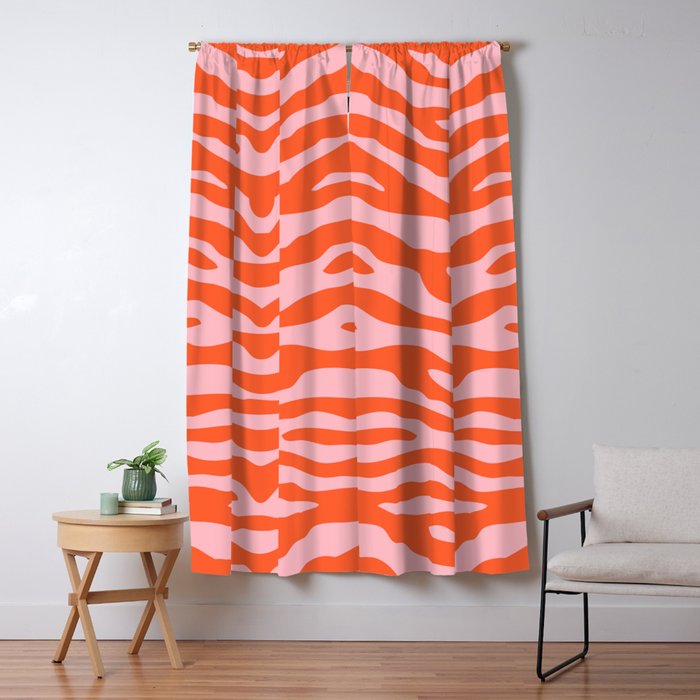 Zebra Wild Animal Print Orange and Pink Window Curtain Gallery Image 1