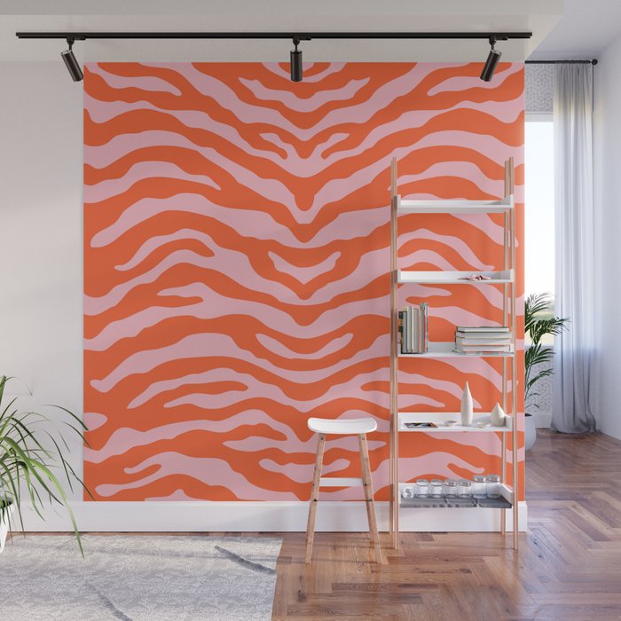 Zebra Wild Animal Print Orange and Pink Wall Mural Gallery Image 1