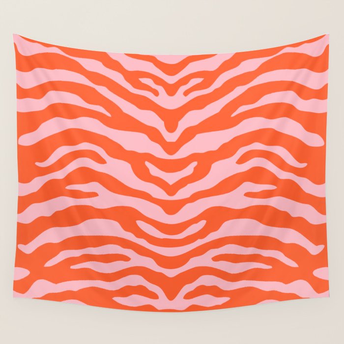 Zebra Wild Animal Print Orange and Pink Wall Tapestry Gallery Image 1