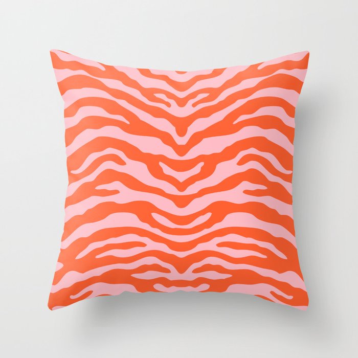 Zebra Wild Animal Print Orange and Pink Throw Pillow Gallery Image 1