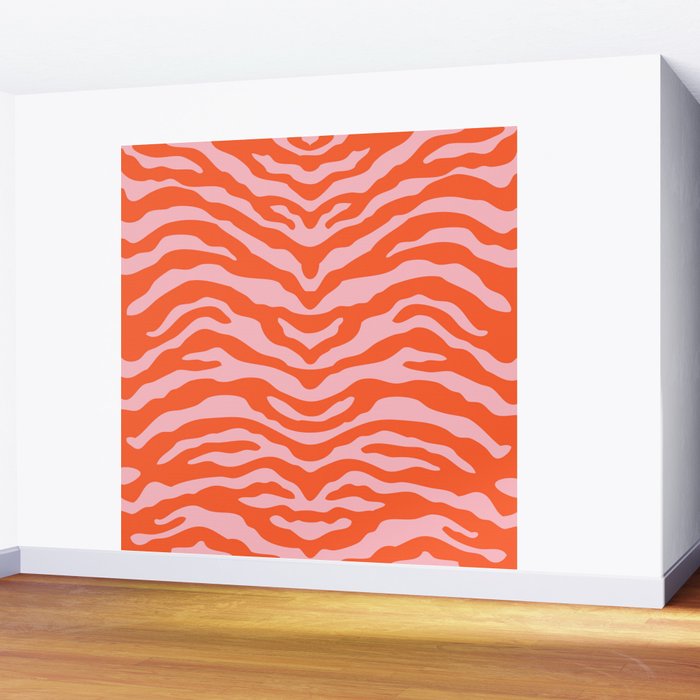 Zebra Wild Animal Print Orange and Pink Wall Mural Gallery Image 2