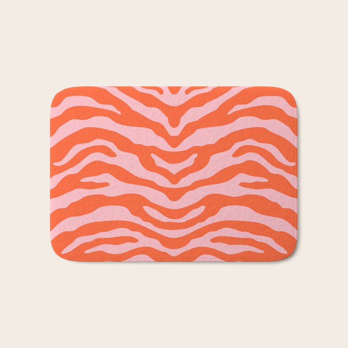 Zebra Wild Animal Print Orange and Pink Bath Mat Gallery Image 1