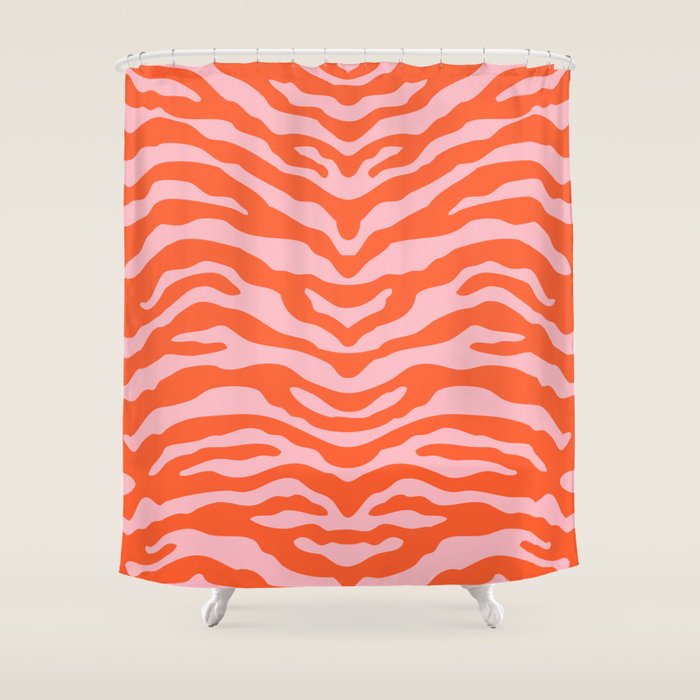 Zebra Wild Animal Print Orange and Pink Shower Curtain Gallery Image 1