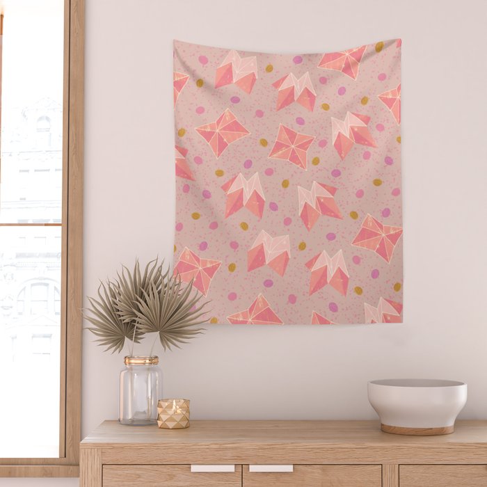 Origami Fortune Teller in Pastel Pink Wall Tapestry Gallery Image 2
