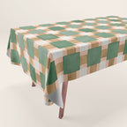Retro plaid checks geometry Green Ocre Tablecloth Gallery Image 1