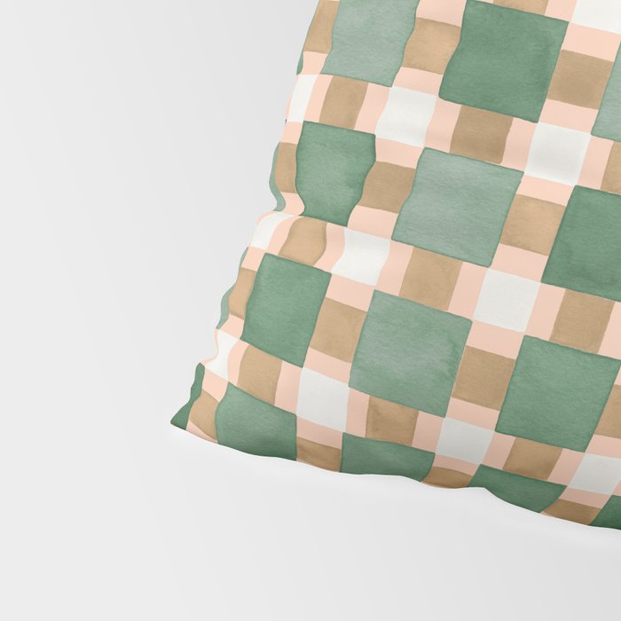 Retro plaid checks geometry Green Ocre Pillow Sham Gallery Image 4
