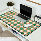 Retro plaid checks geometry Green Ocre Desk Mat Gallery Image 2